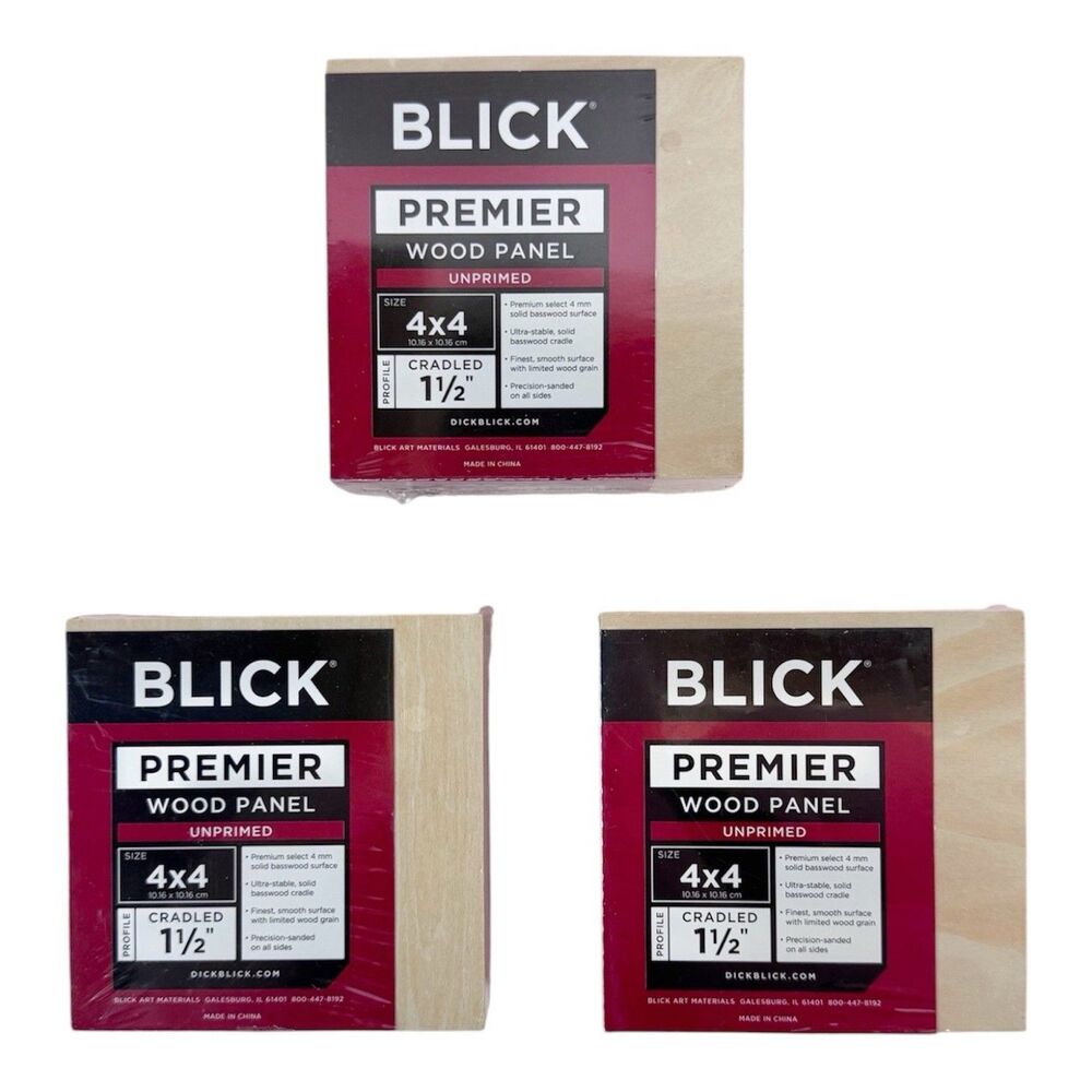(A7) Lot of 3 Blick Premier Cradled Wood Panels 4" x 4" 1-1/2" Unprimed New